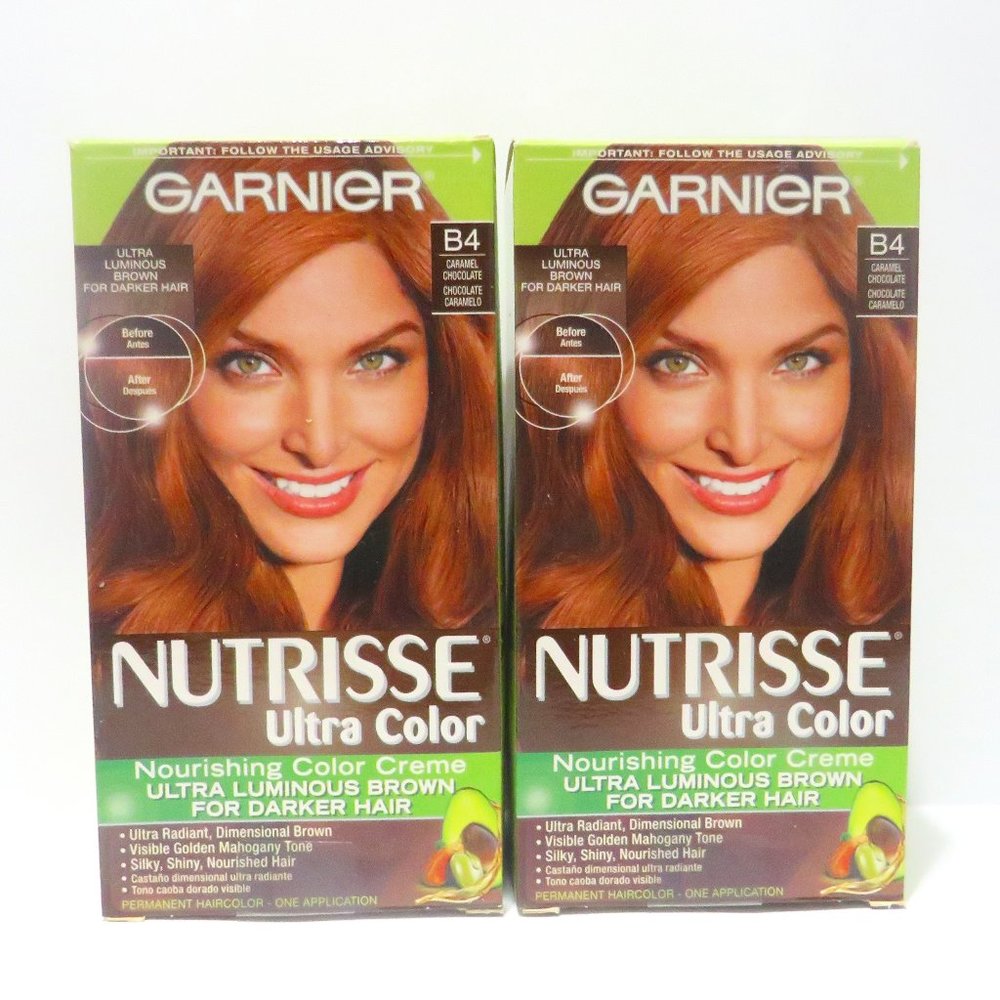 GARNIER NUTRISSE ULTRA COLOR ULTRA LUMINOUS BROWN B4 CARAMEL CHOCOLATE 2 PC LOT